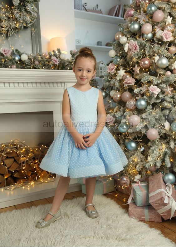 Sky Blue Dotted Sparkly Flower Girl Dress